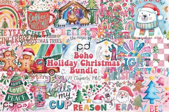 Download Boho Holiday Christmas Clipart PNG Bundle - Boho holiday Collection