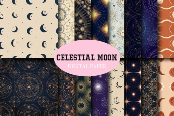 Download Celestial Moon Digital Paper - Moon digital paper Collection