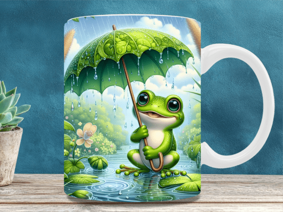 Download Cute Frog Umbrella Rain Coffee Mug Wrap - Frog Collection