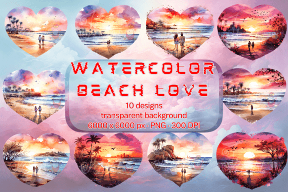 Download Heart Clip Art Watercolor Beach Love Set - Heart clip art Collection