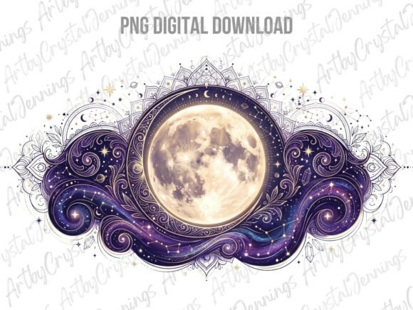 Download Celestial Full Moon &amp; Galaxy Stars PNG - Premium Resources