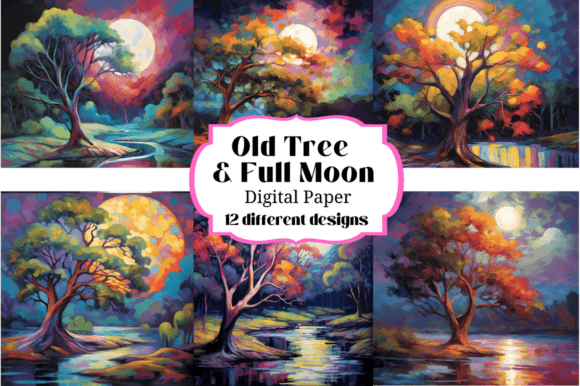 Download Tree Full Moon Digital Paper Backgrounds - Full moon Collection
