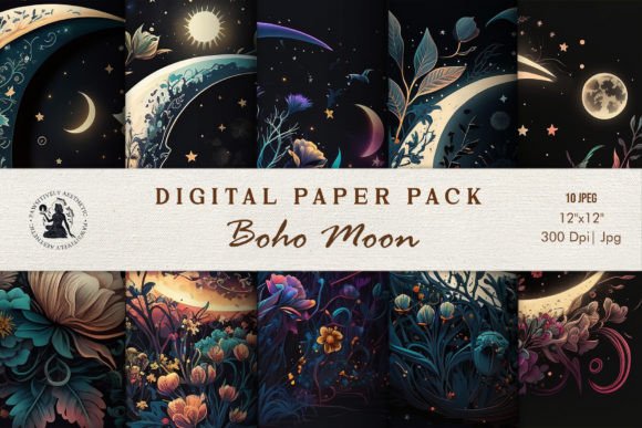 Download Boho Moon Digital Paper Pack - Moon digital paper Collection