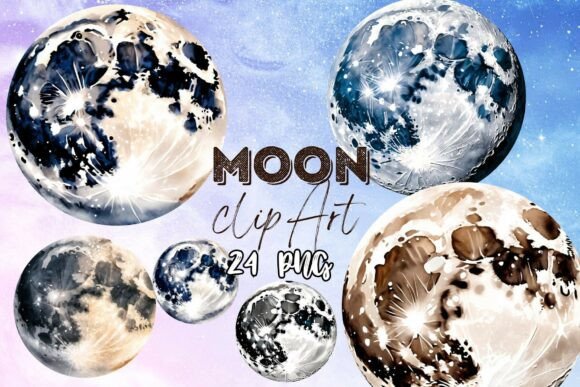 Download Watercolor Full Moon Clip Art Set - Full moon Collection