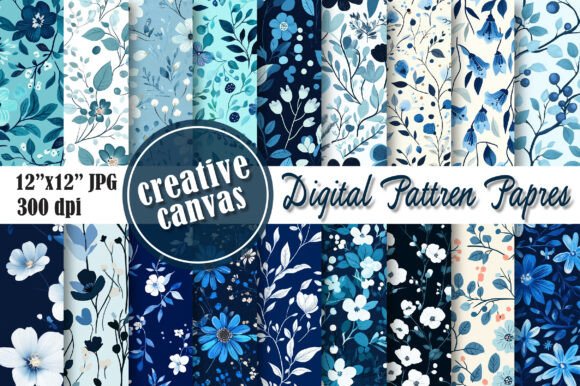 Download Blue Floral Digital Paper Bundle - Floral digital paper Collection