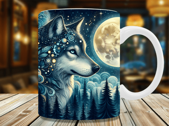 Download Celestial Full Moon Mystic Wolf Mug Wrap - Full moon Collection