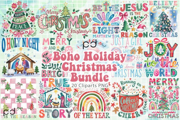 Download Boho Holiday Christmas Clipart PNG - Boho holiday Collection